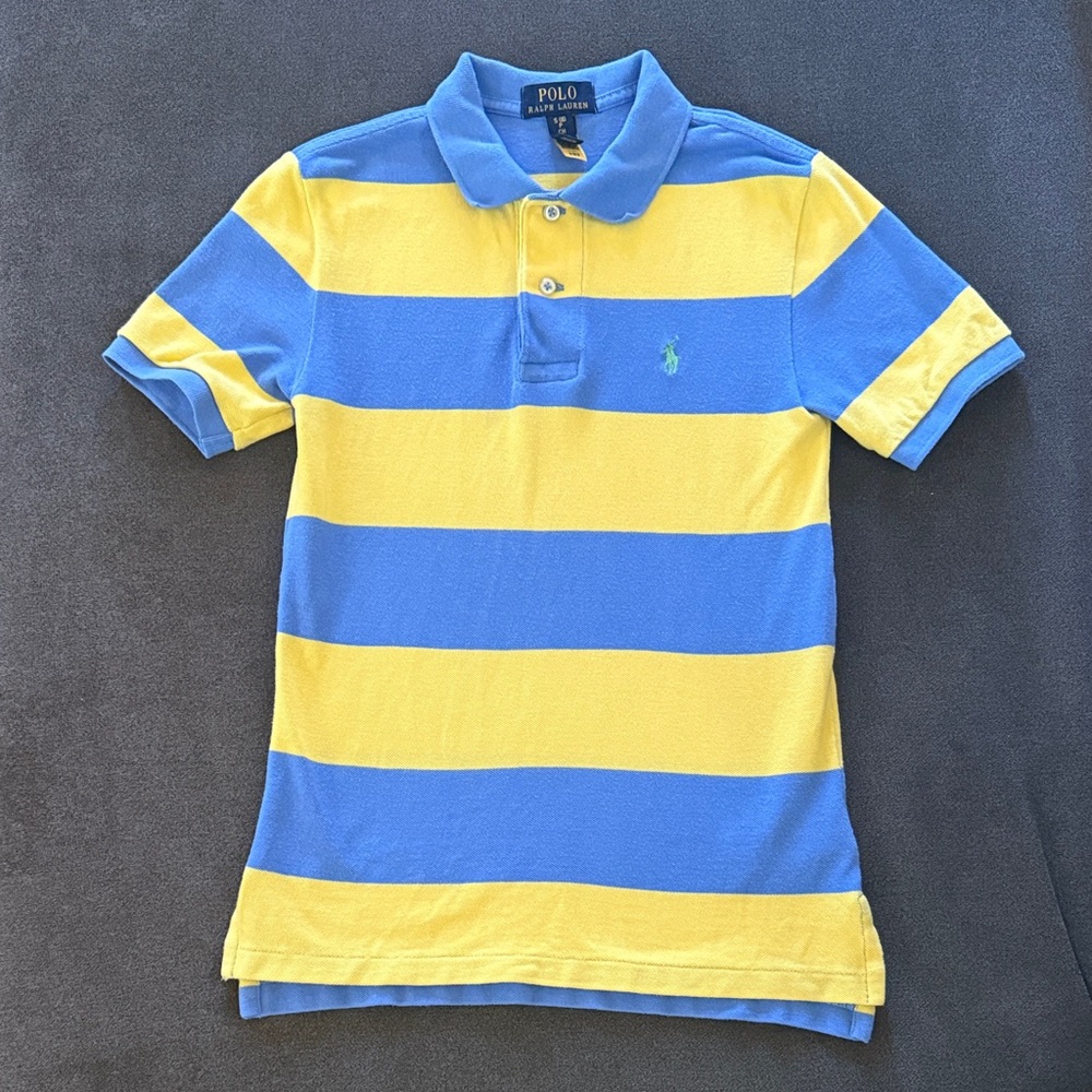 Polo by Ralph Lauren Blue and Yellow Striped Kids Mesh Polo Shirt